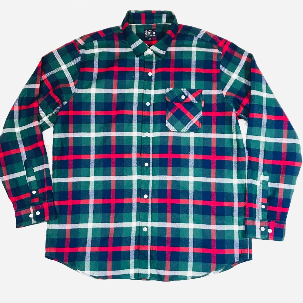 ACAPULCO GOLD GREEN PLAID FLANNEL BUTTON DOWN